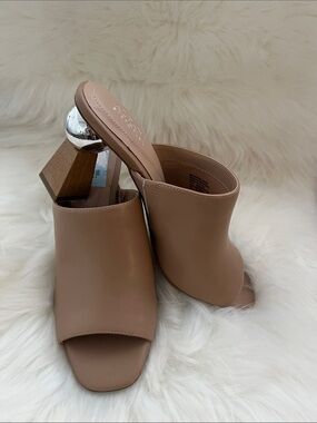 Alfani Tan Open-Toe Mule Heels with Sculpted Heel